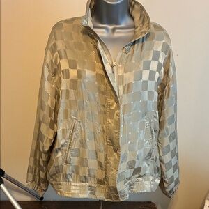 Vintage‎ Mureli 100% Silk Checkered Bomber Jacket